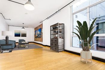 Floor-to-ceiling windows with natural light